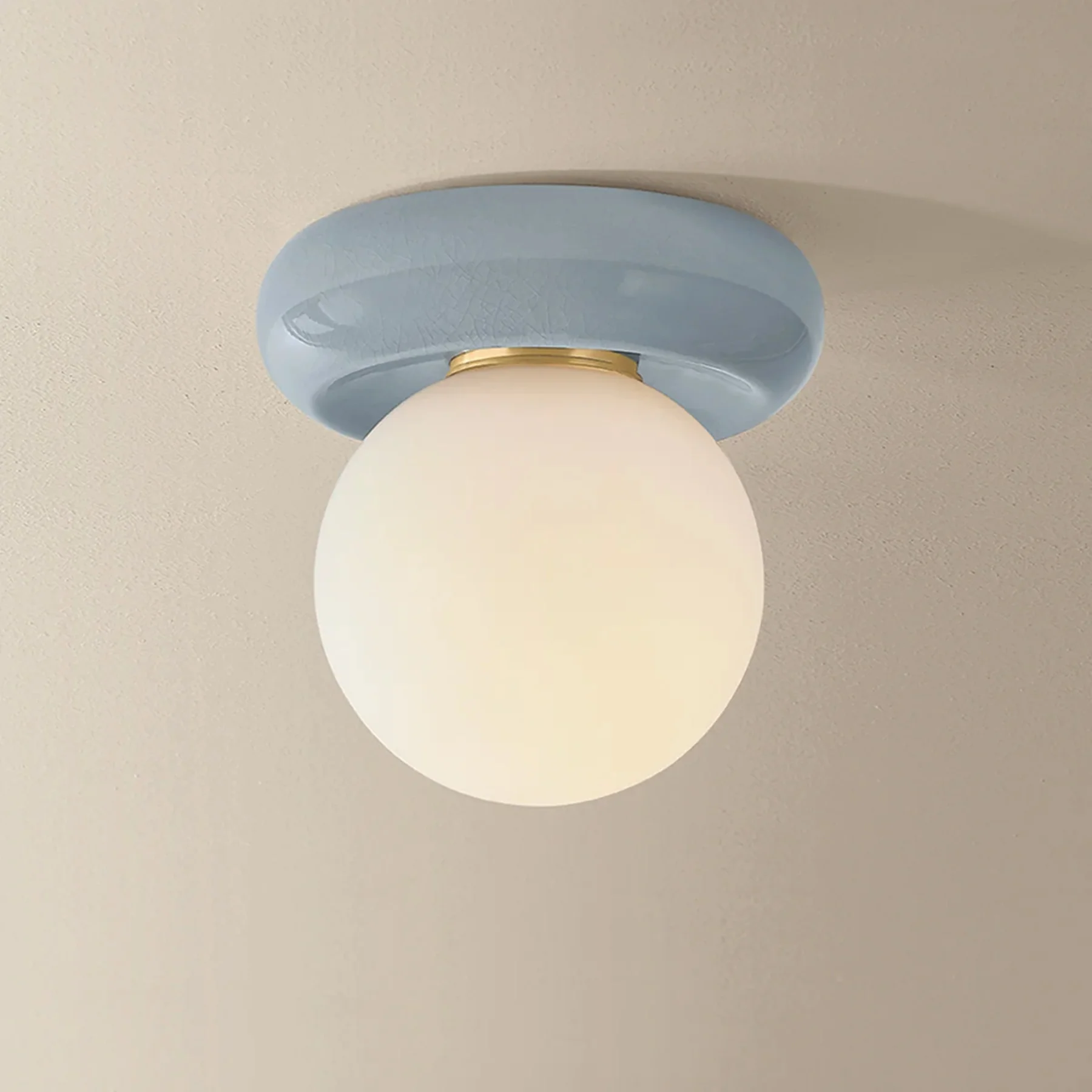 Tyra Flush Mount, Aged Brass/Ceramic Frost Crackle - Image 3