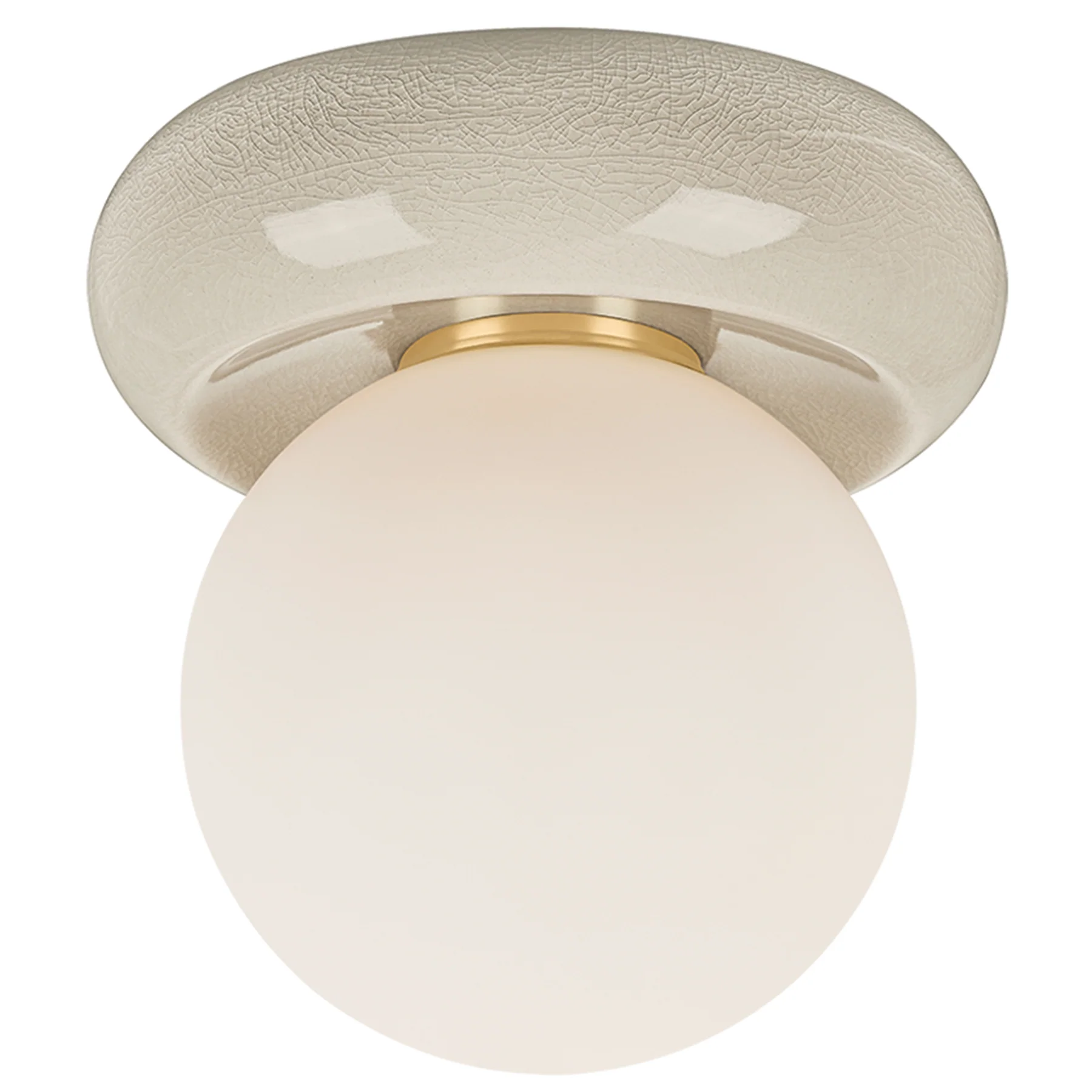 Tyra Flush Mount, Aged Brass/Ceramic Ivory Crackle