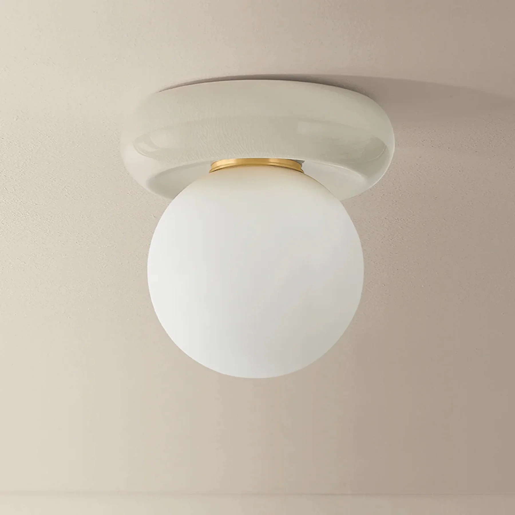 Tyra Flush Mount, Aged Brass/Ceramic Ivory Crackle - Image 2