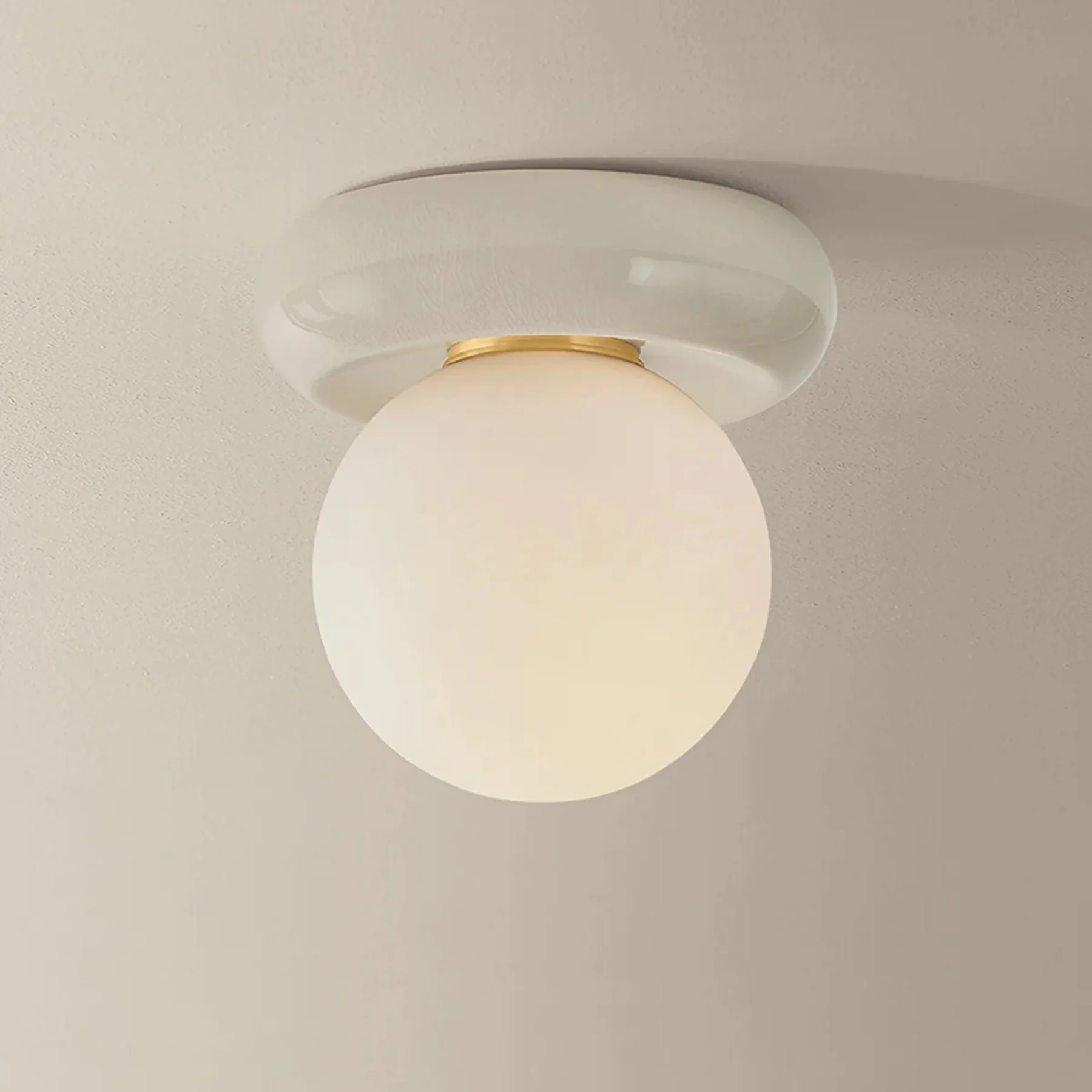 Tyra Flush Mount, Aged Brass/Ceramic Ivory Crackle - Image 3