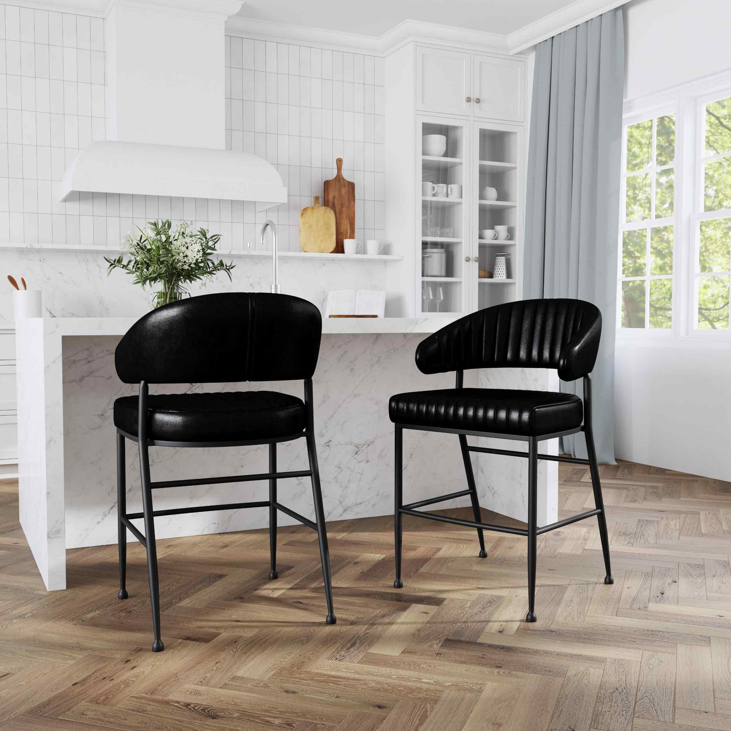 Umbria Leather Bar & Counter Stool, Midnight Raven - Image 7