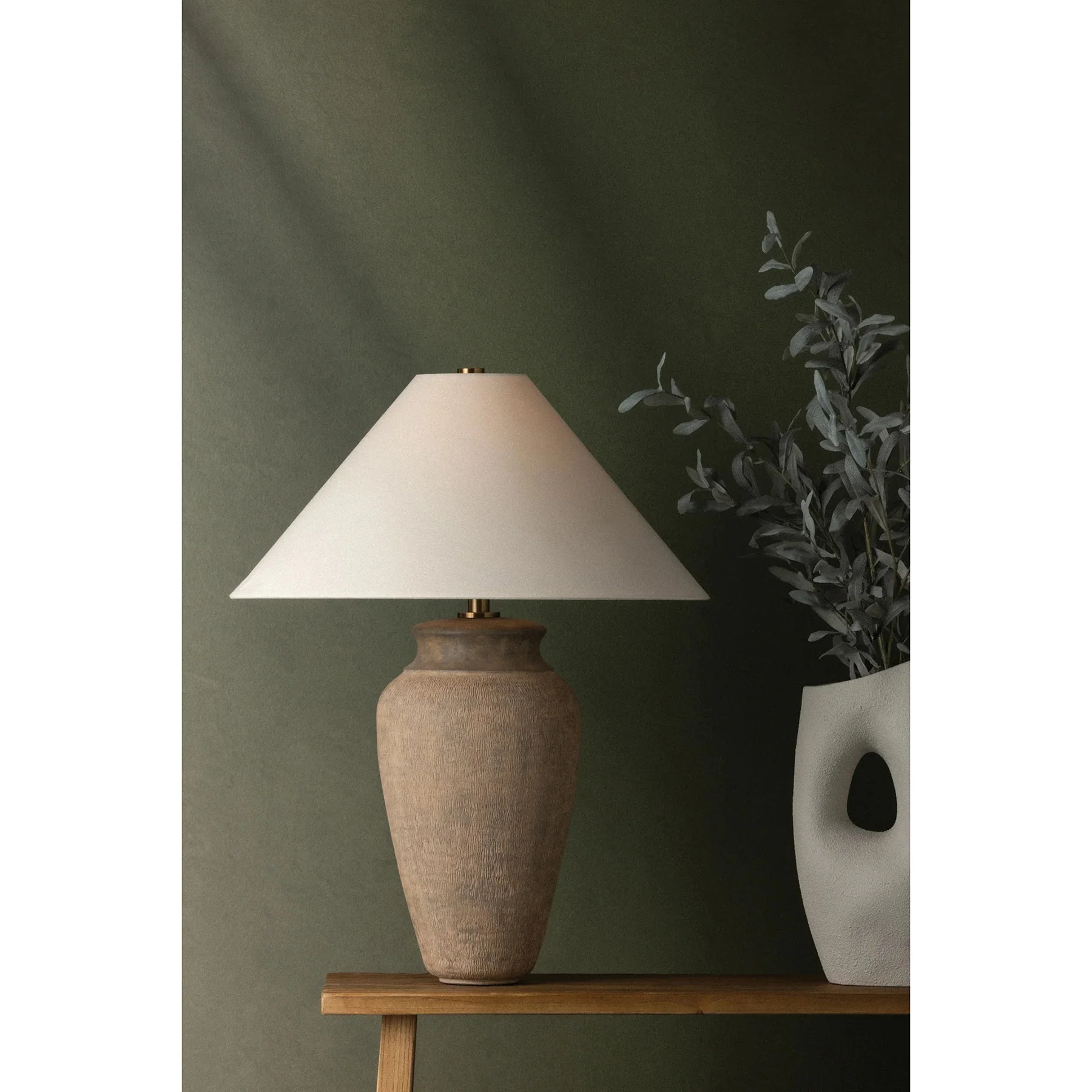 Vessel Table Lamp, Patina Brass/Ceramic Textural Umber - Image 4