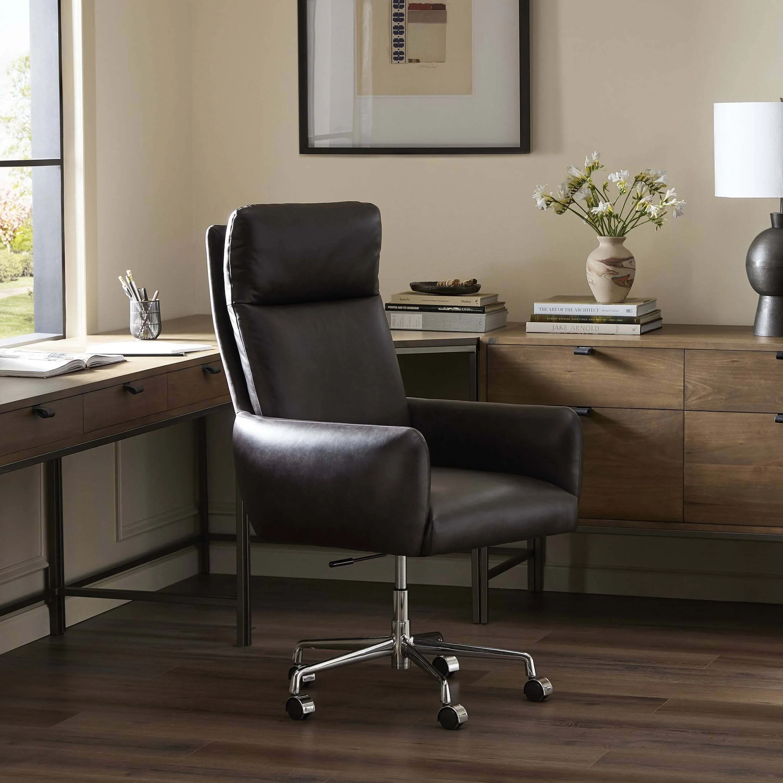 Wayland Leather Desk Chair, Sonoma Black by Four Hands - Image 7