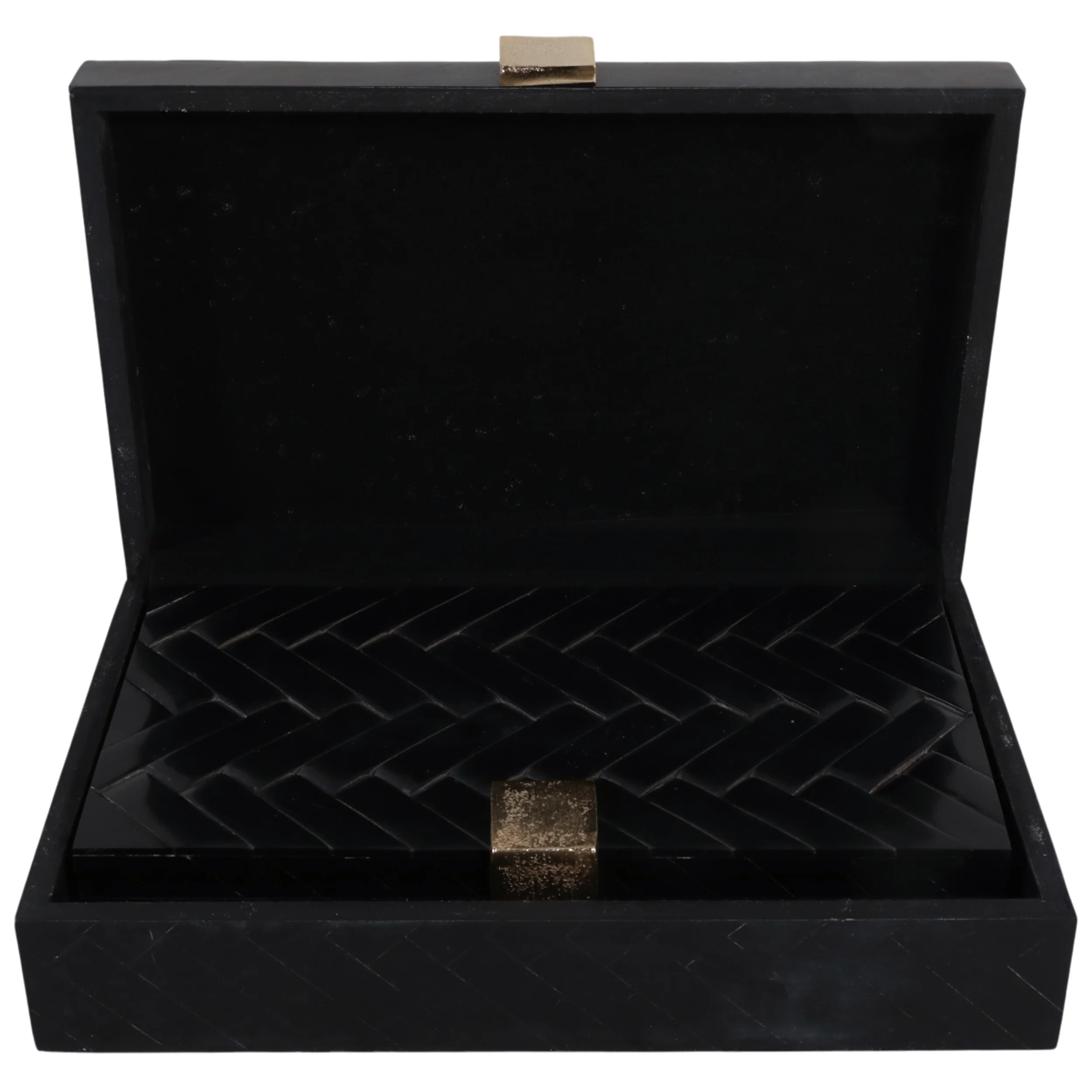 Weave Design Boxes W/ Hardware, Black - Image 4