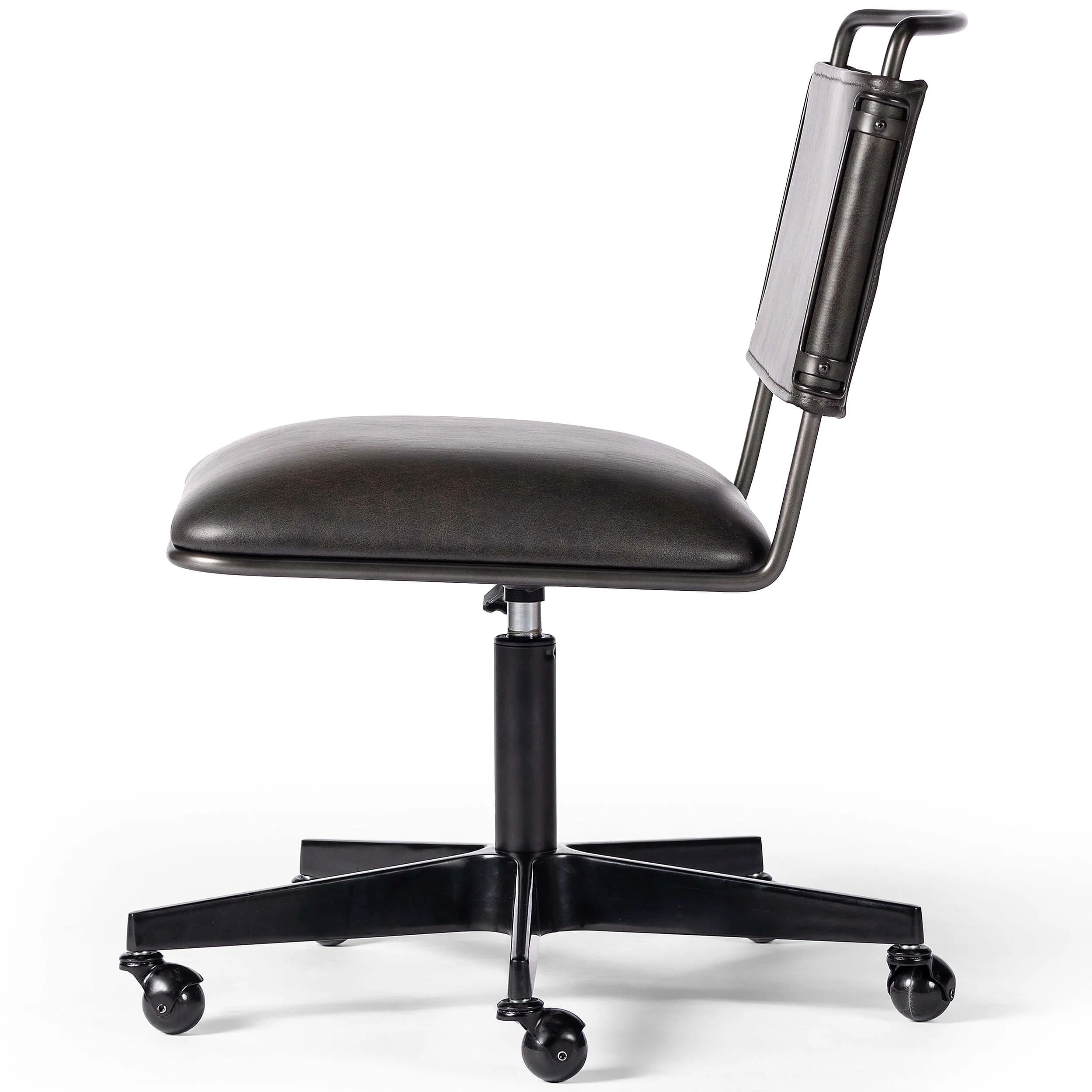 Wharton Leather Desk Chair, Distressed Black - Image 3