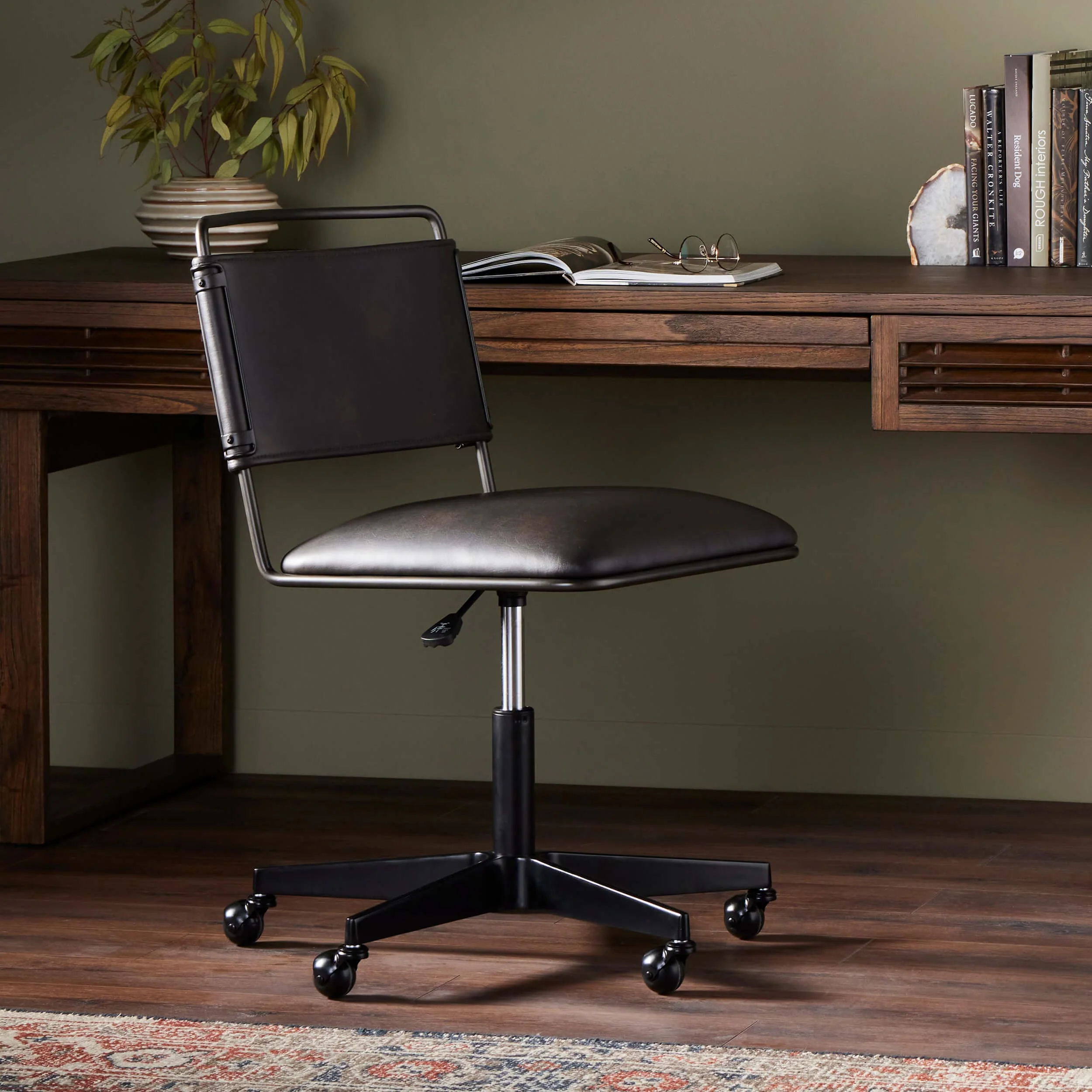 Wharton Leather Desk Chair, Distressed Black - Image 5