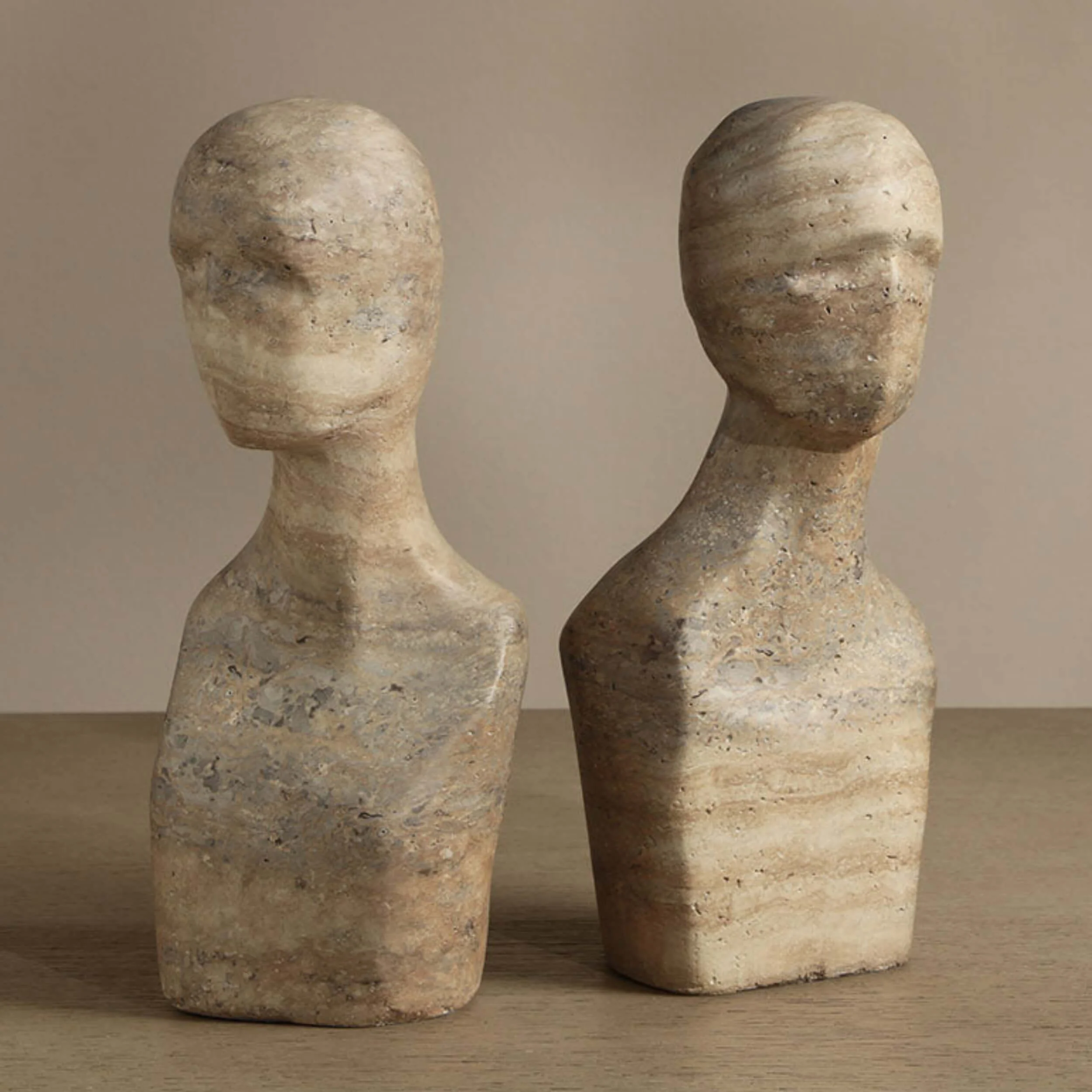 Wisdom Bookend, Sand Beige Travertine Look, Set of 2