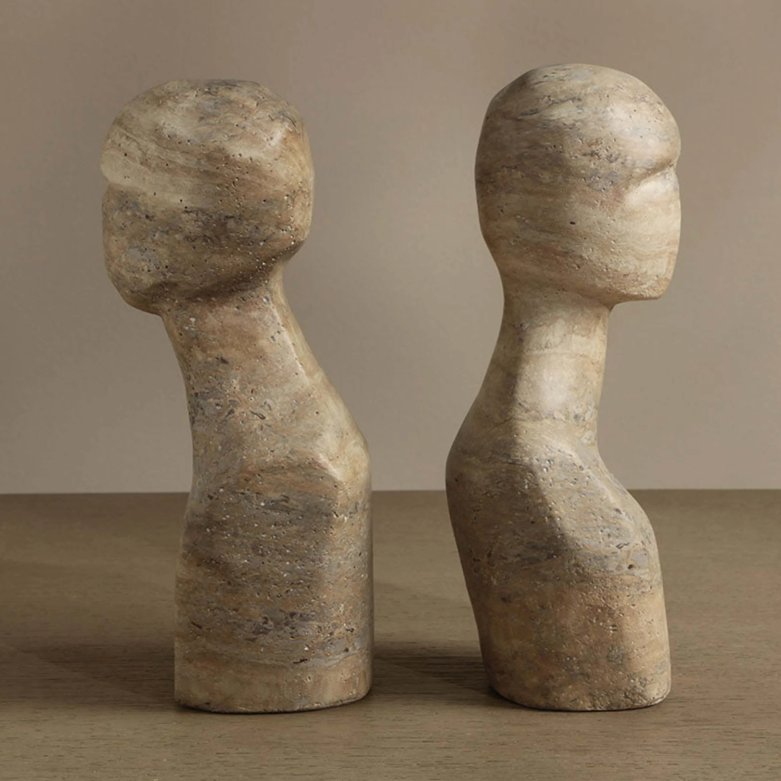 Wisdom Bookend, Sand Beige Travertine Look, Set of 2 - Image 2