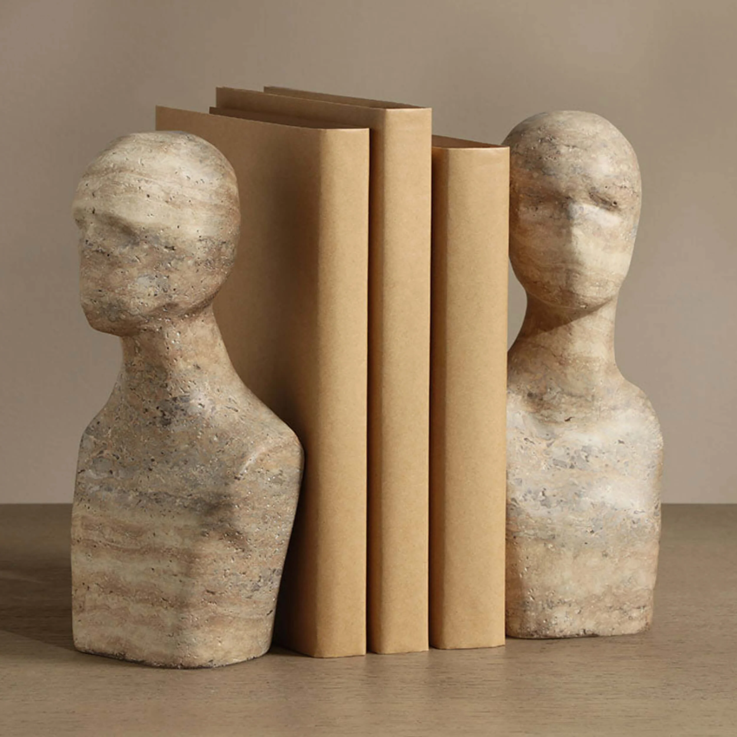 Wisdom Bookend, Sand Beige Travertine Look, Set of 2 - Image 5