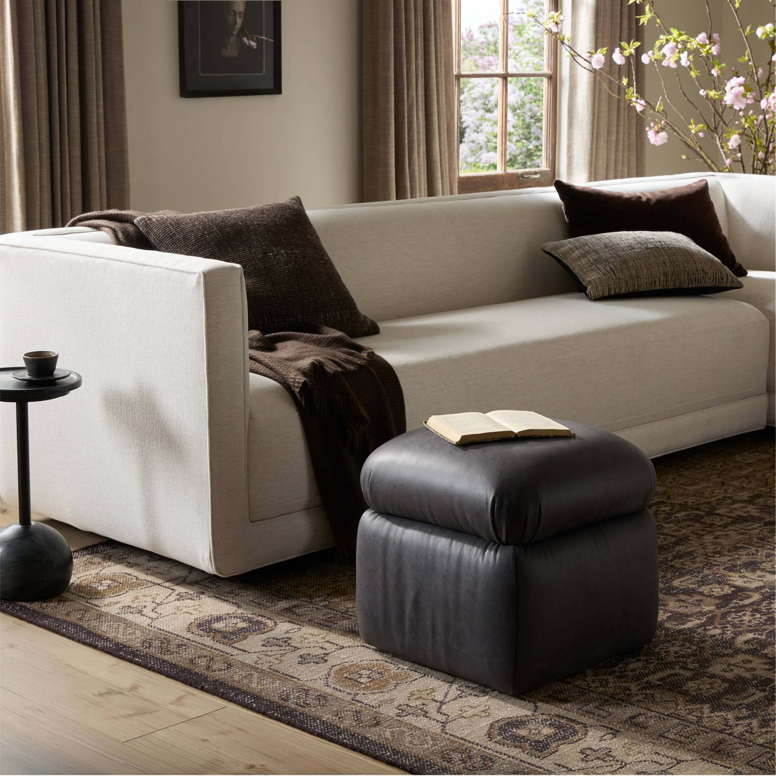 Yani Leather Ottoman, Palermo Black by Four Hands - Image 6