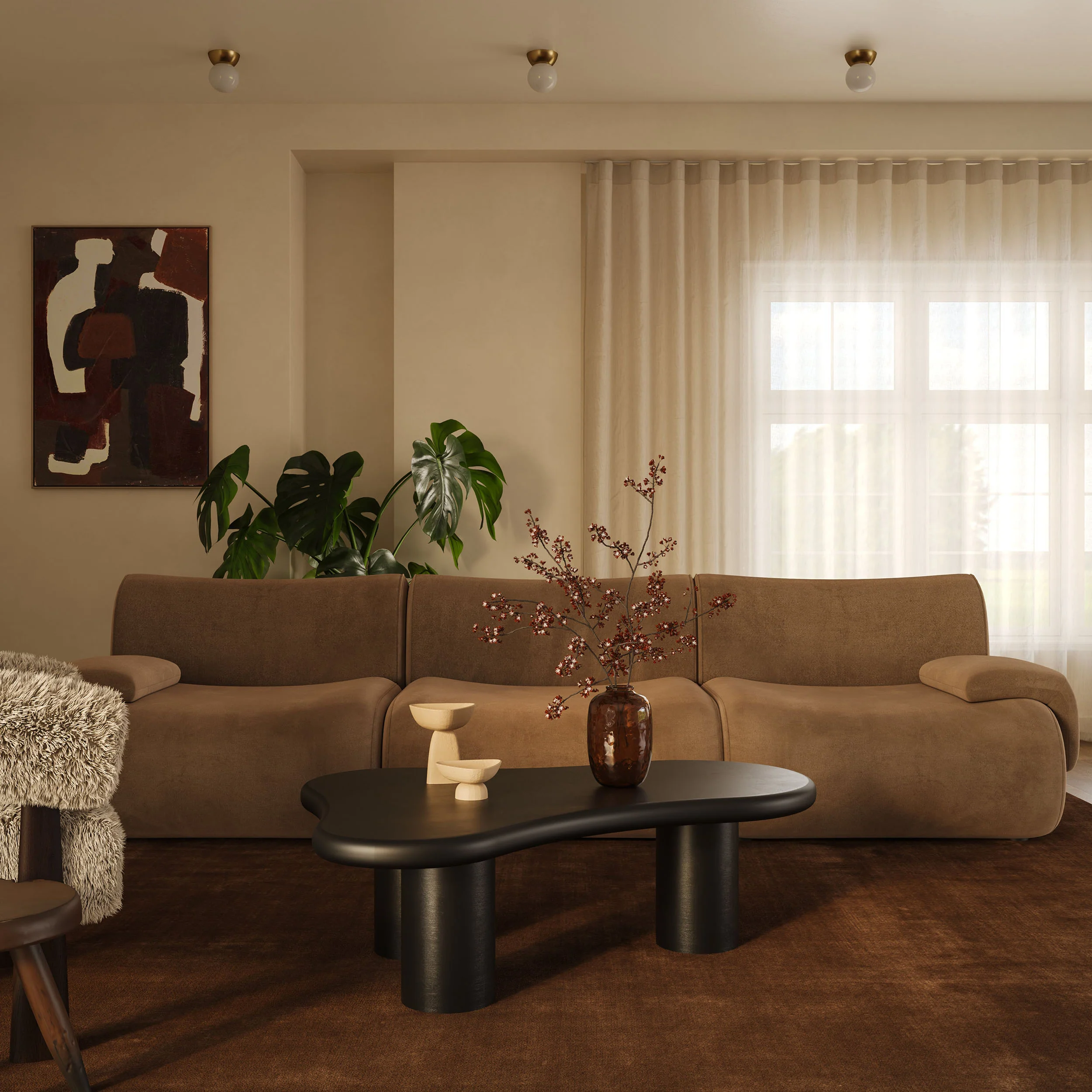 Zenith Velvet Modular Sofa, Latte Brown - Image 4